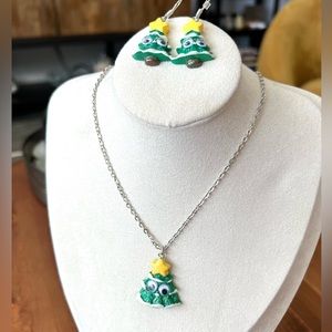 Christmas Tree Necklace and Earrings Set
